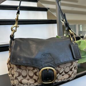 Coach Black and Brown Signature Shoulder Bag